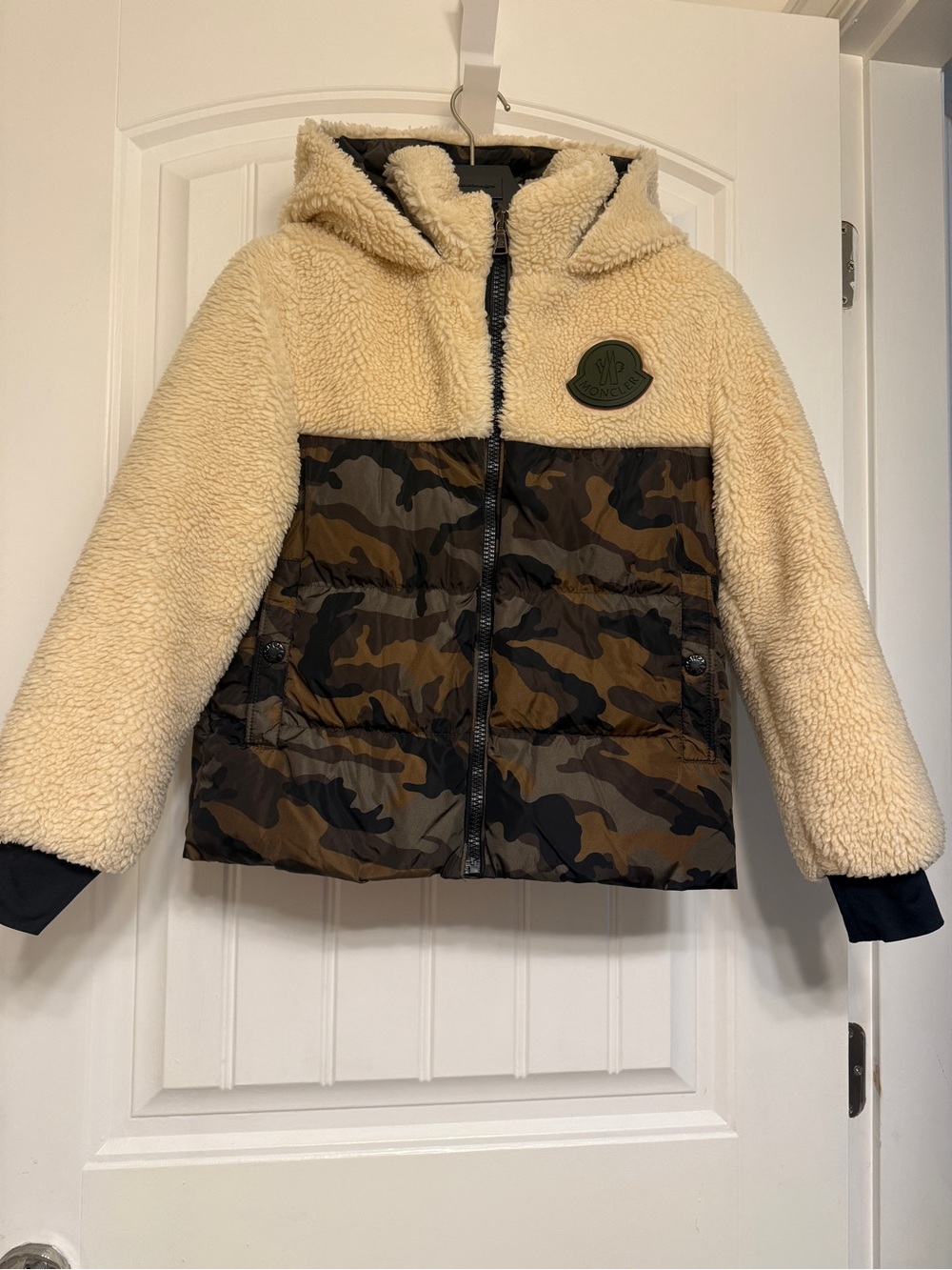Authentic Moncler Kids Sherpa Hooded Jacket with Camo Panel - size 10